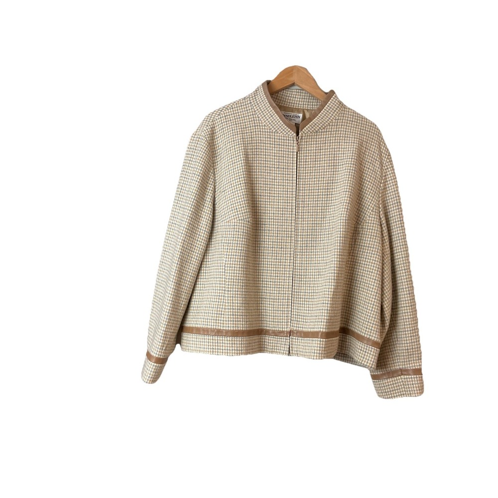 Pendleton Houndstooth Plaid Jacket grey beige blu… - image 10